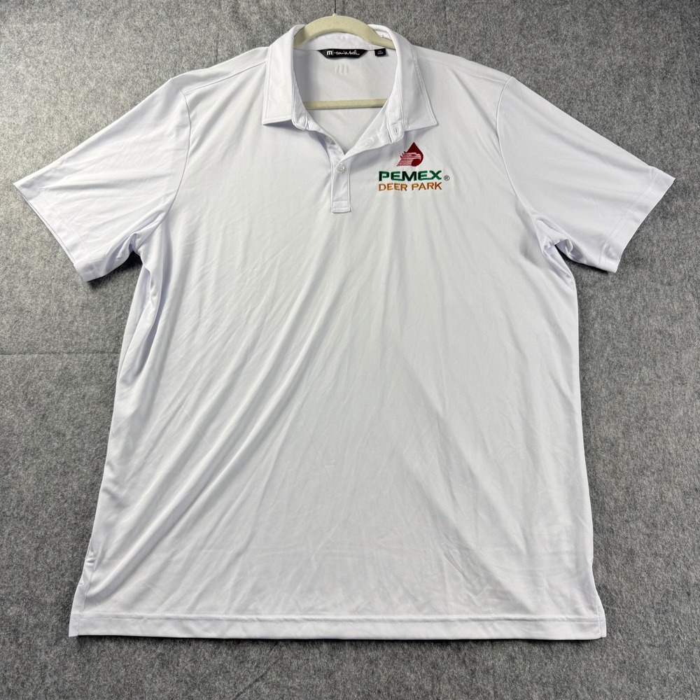TravisMathew‎ Mens XXL White Pemex Deer Park Logo Performance Polo Shirt